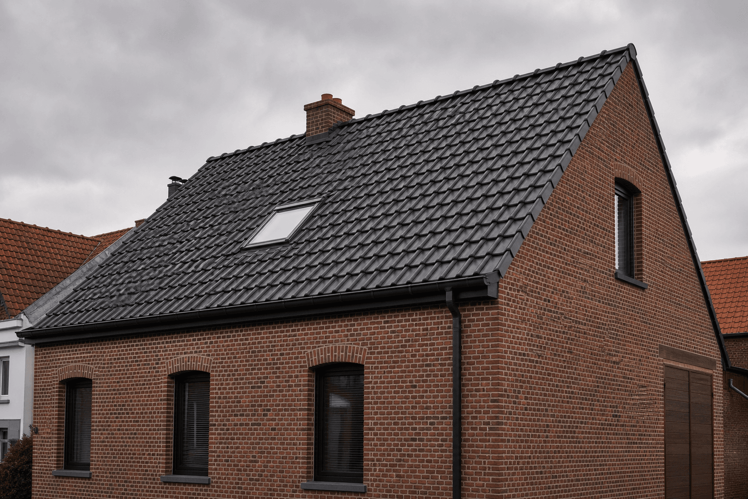 Vernieuwd pannendak op een rijwoning in Izegem