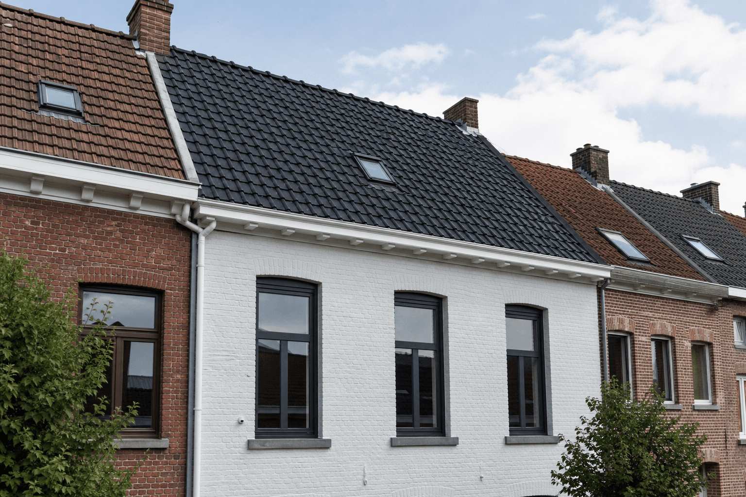 Vernieuwd pannendak op een rijwoning in Ninove, Oost-Vlaanderen
