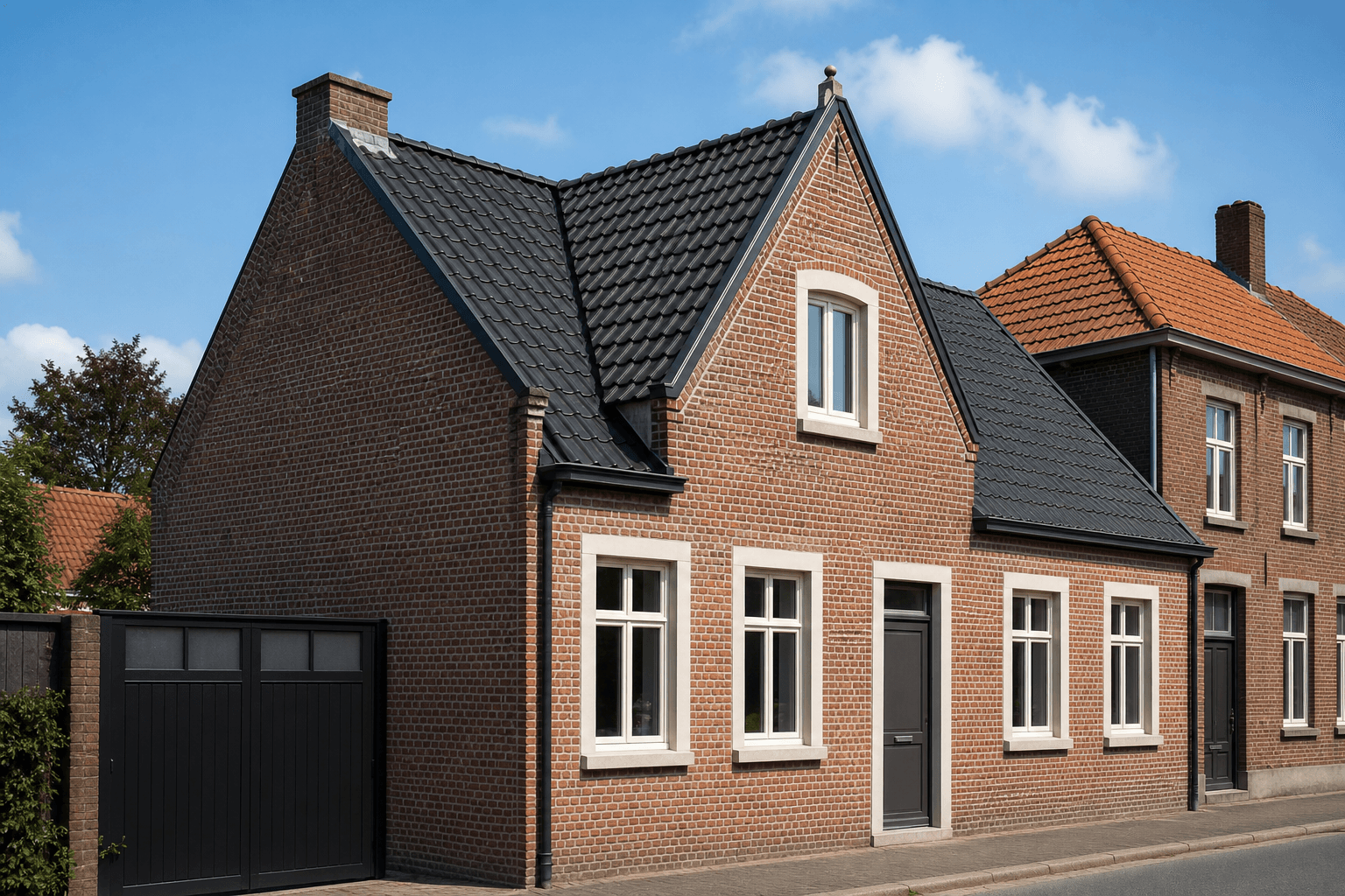 Gerenoveerd pannendak op een rijwoning in Tielt, West-Vlaanderen